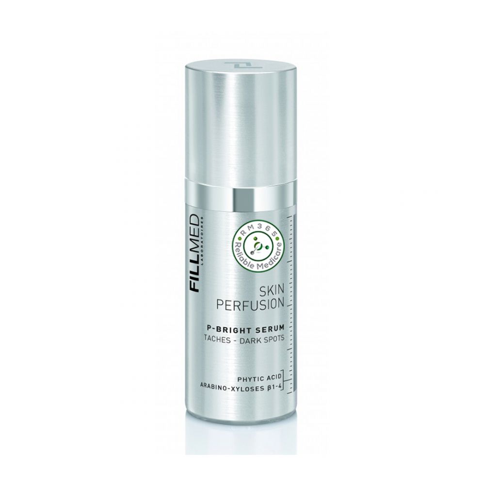 Fillmed P-Bright Serum 30ml by Grace Beauty, a skin perfusion moisturizer and brightening lotion in a sleek bottle.