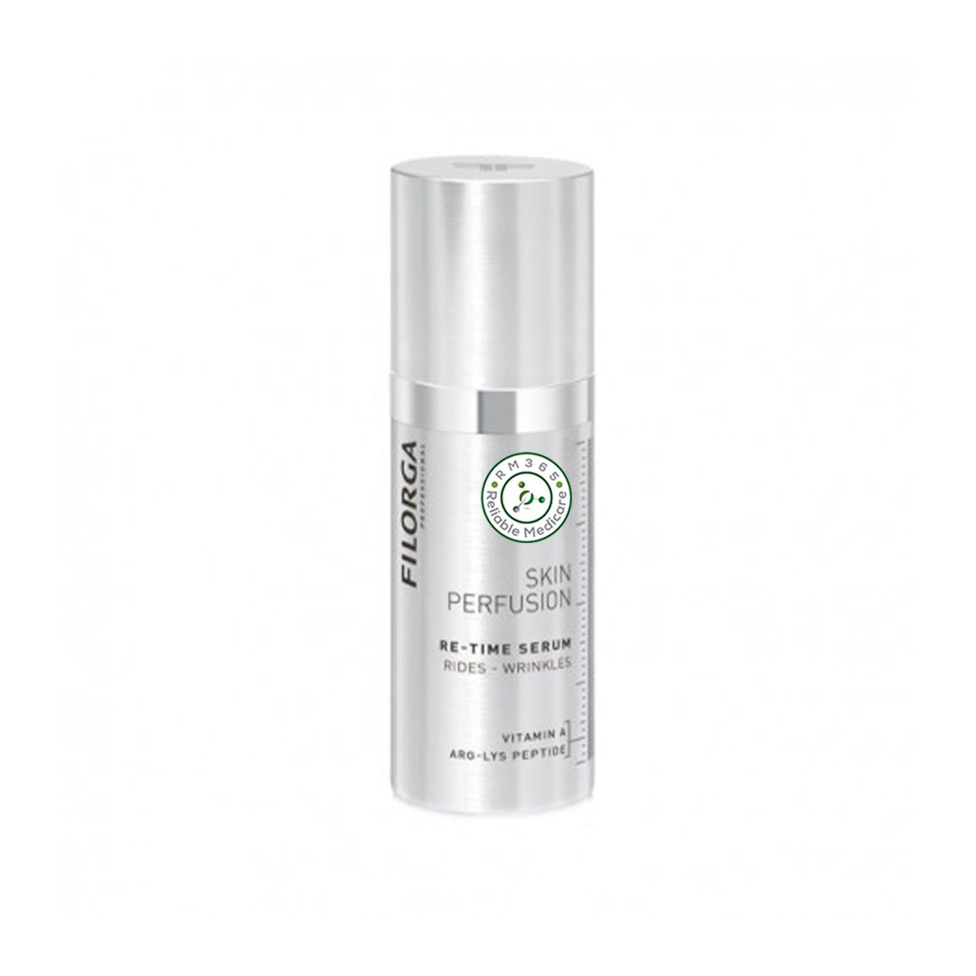 Fillmed RE-Time Serum 30ml by Grace Beauty, a skincare product with a sleek bottle and clear labeling for skin revitalization.
