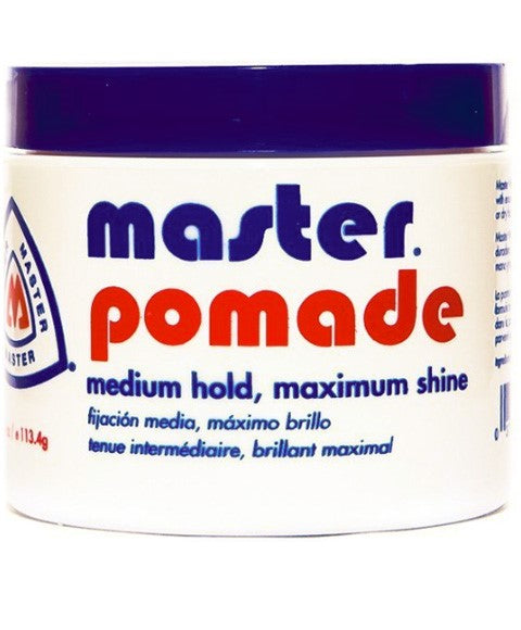 Master Wellcomb Master Pomade 113g for men’s hair styling, showing the jar with black and white label and product name.