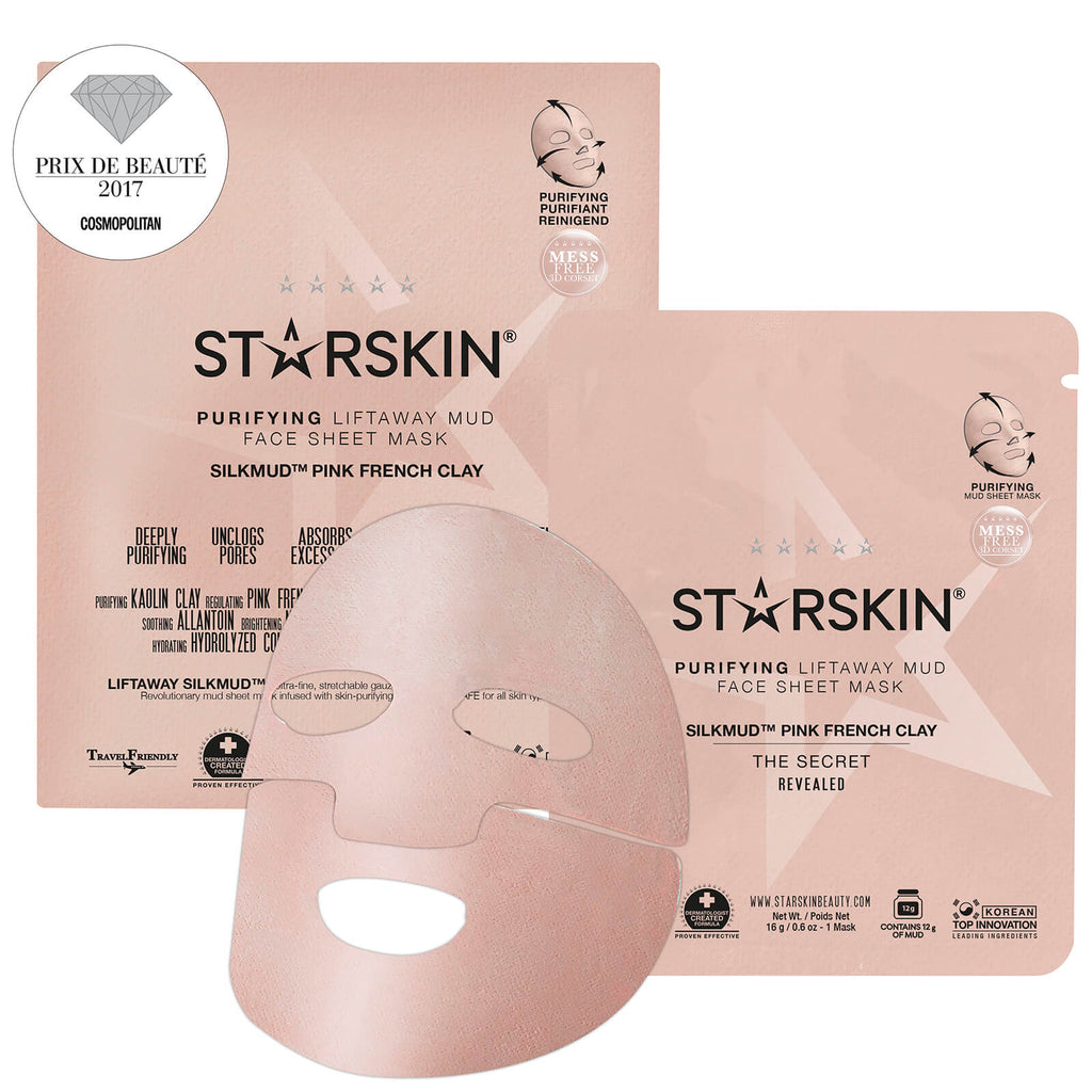 Grace Beauty STARSKIN SILKMUD Pink French Clay Purifying Face Sheet Mask for deep cleansing and skin detox.