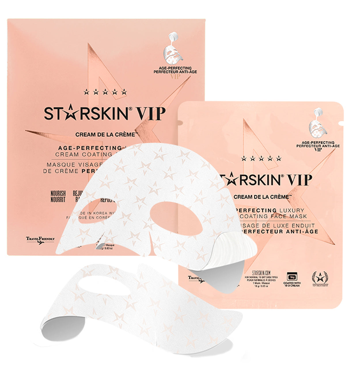 Grace Beauty STARSKIN VIP Cream de la Crème luxury face mask sheet with creamy coating for age-perfecting skincare.