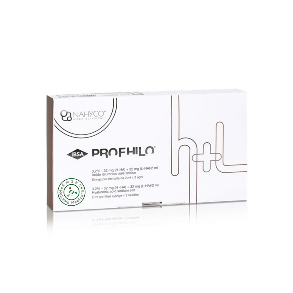 Grace Beauty PROFHILO H+L 2ML stabilized hyaluronic acid vial for skin rejuvenation and hydration in a beauty treatment.