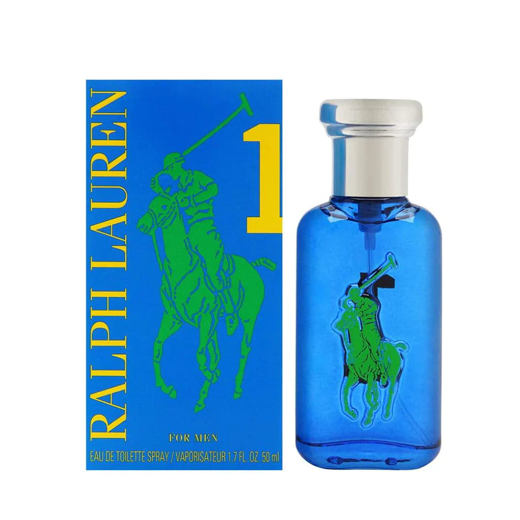 Ralph Lauren Big Pony 1 Blue Eau de Toilette spray for men, 100ml bottle, stylish packaging and branding visible.