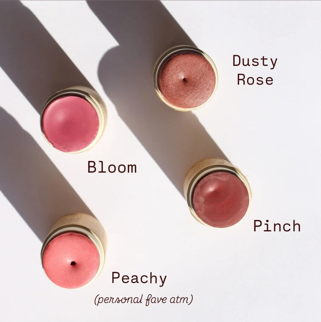 River Organics Vegan Blush Stick by British Harmonia, hydrating cream blush in compostable tube, natural face makeup product.