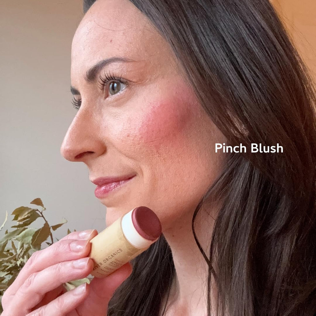 British Harmonia River Organics Vegan Blush Stick for face makeup, hydrating cream blush with plastic-free packaging, 0.50 oz.