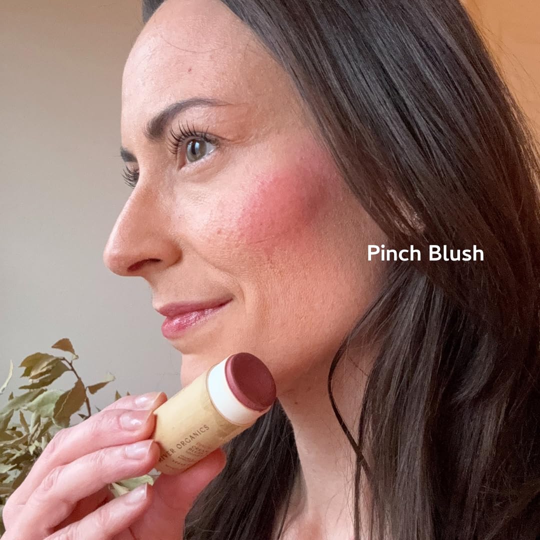 British Harmonia River Organics Vegan Blush Stick for face makeup, hydrating cream blush with plastic-free packaging, 0.50 oz.