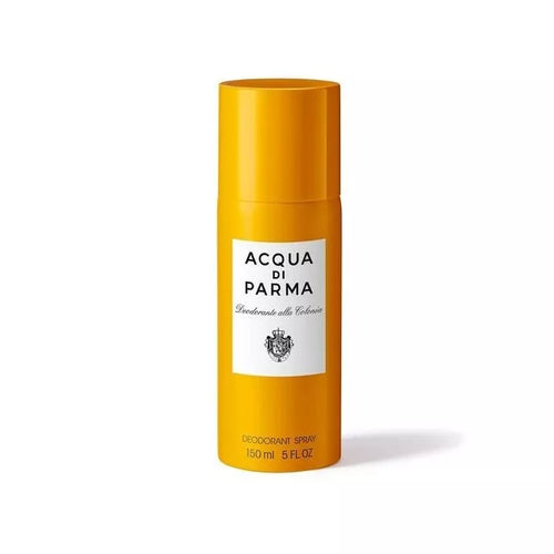 Acqua di Parma Colonia deodorant spray in 150ml bottle, anti-perspirant and fresh scent, displayed with elegant packaging.