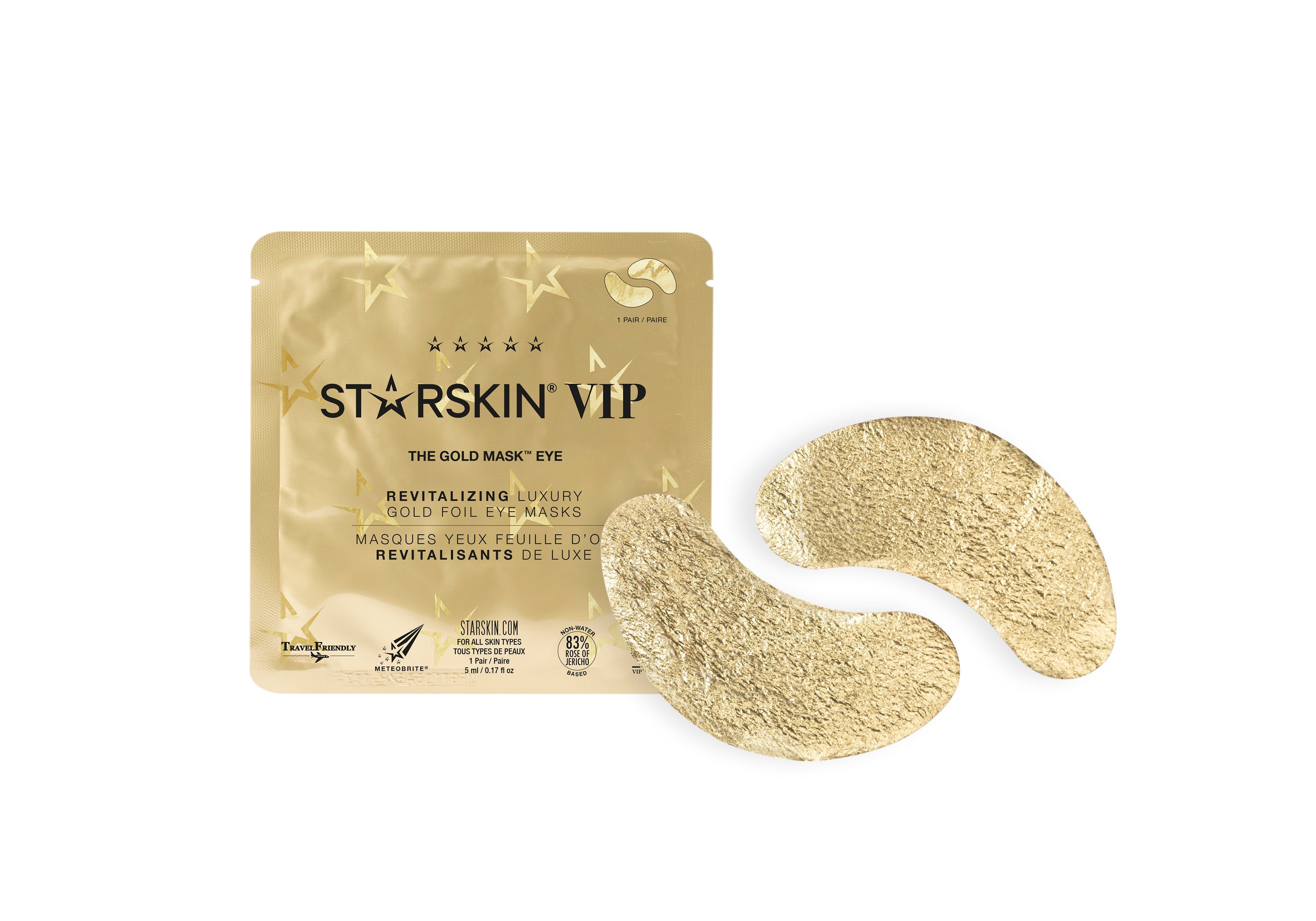 Grace Beauty Starskin VIP The Gold Mask™ eye mask with gold foil, revitalizing skincare treatment for bright, refreshed eyes.