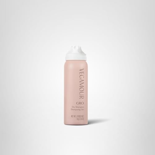 British Harmonia VEGAMOUR GRO Dry Shampoo in travel size, 1.8 oz, with volumizing formula and bergamot scent, bag-friendly packaging