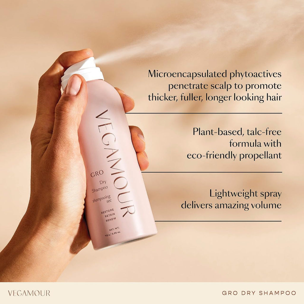 VEGAMOUR GRO Dry Shampoo by British Harmonia, 1.8 oz, volumizing dry shampoo with bergamot scent, benzene-free, natural hair care product